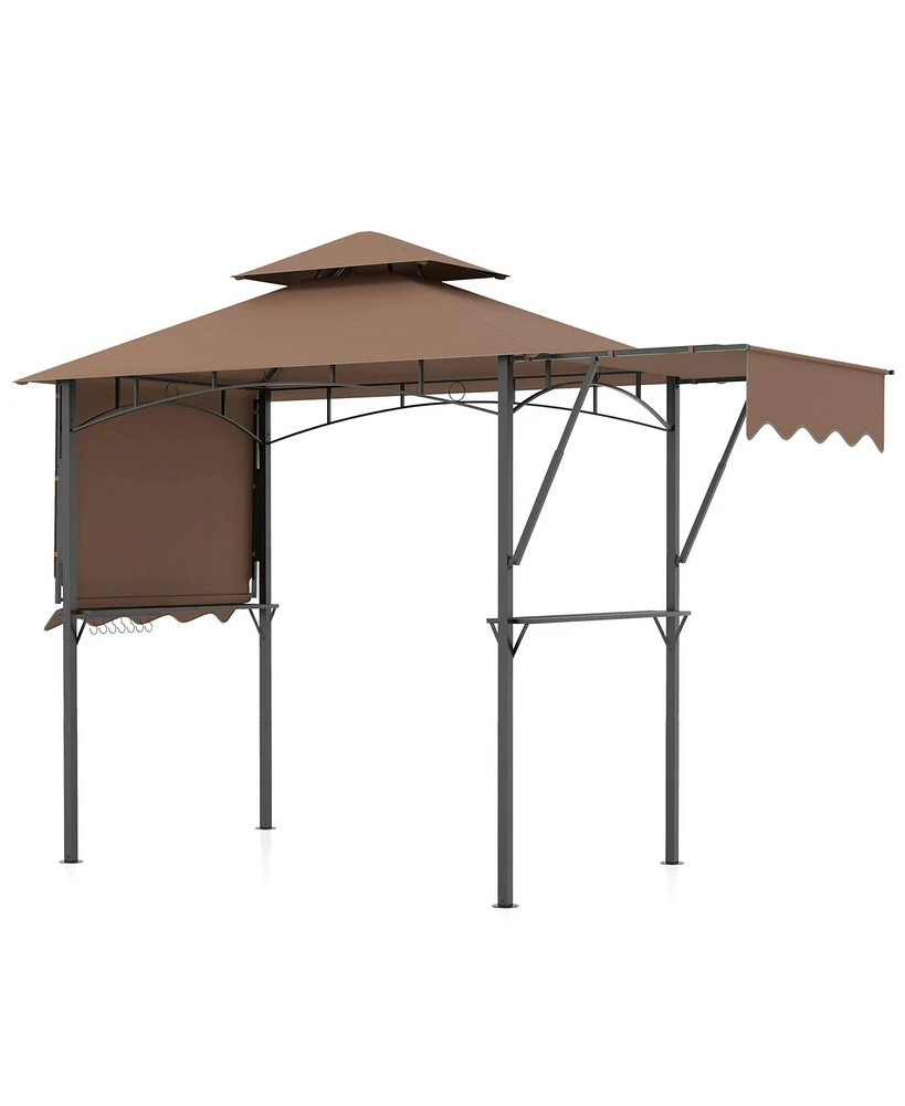 Grill Gazebo with Dual Side Awnings and 2 Shelves Adjustable Shadow