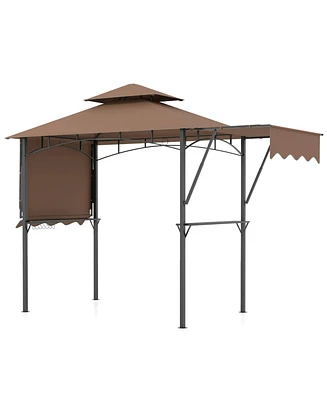 Grill Gazebo with Dual Side Awnings and 2 Shelves Adjustable Shadow