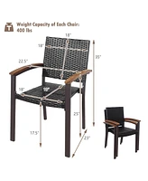 Set of 2 Outdoor Patio Pe Rattan Dining Chairs Armrest Stackable Garden