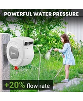 Silvel Retractable Garden Hose Reel, 1/2 in x ft Wall Mounted Garden Hose Reel, with 10 Pattern Nozzle, Any Length Lock, Slow Return System
