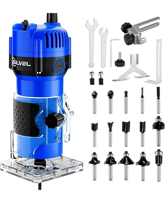 Silvel Wood Router, 800W Wood Routers for Woodworking, 6.5Amp 1.25HP Hand Wood Router Tool, 30000R/Min Compact Edge Trimmer with 15 1/4" Router Bit Se