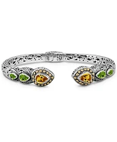 Devata Citrine, Peridot & Bali Ubud Cuff Bracelet in Sterling Silver and 18K Gold