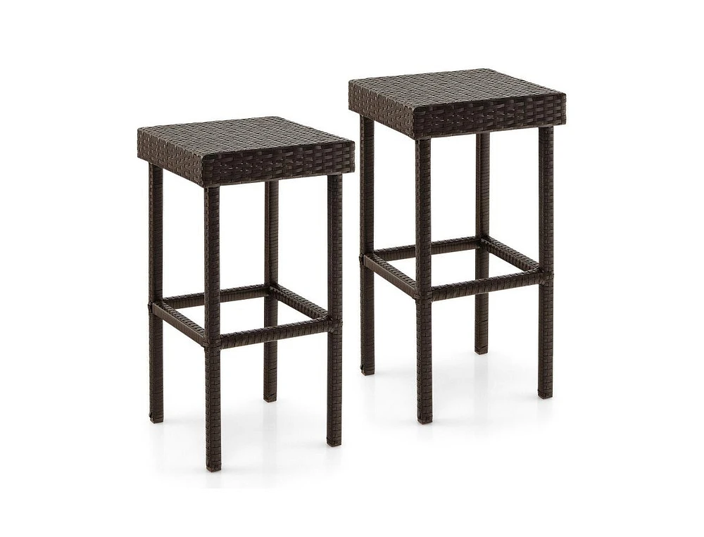 2 Piece Wicker Bar Stool Chairs for Patio Deck or Garden Seating