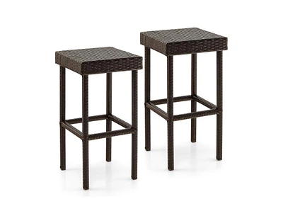 2 Piece Wicker Bar Stool Chairs for Patio Deck or Garden Seating