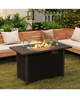 50000 Btu ropane Gas Fire Pit Table with Wind Guard and Glass Rocks