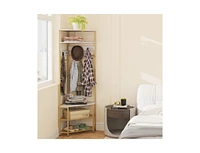 Corner Hall Tree with 5-Tier Shelves and Shoe Bench for Entryway Organization