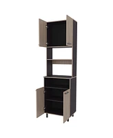 Bullhead City Kitchen Pantry with Open Storage and 4 Doors, White Oak and Wengue