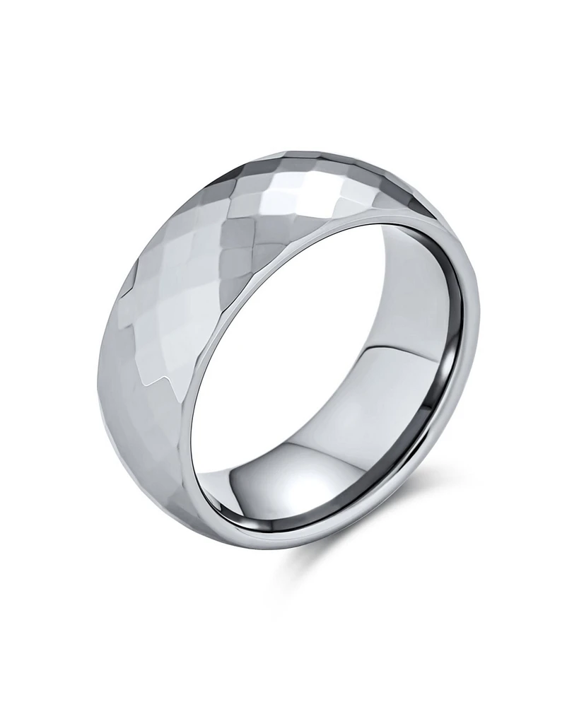Bling Jewelry Multi Faceted Prism Cut Titanium Band Rings Silver Tone Comfort Fit 8MM