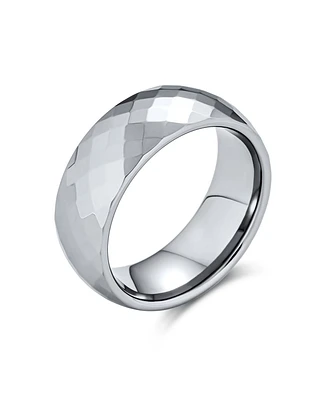 Bling Jewelry Multi Faceted Prism Cut Titanium Band Rings Silver Tone Comfort Fit 8MM
