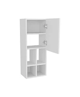 Wall-Mounted Bathroom Cabinet with Door and 4 Open Shelves, White Finish