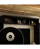 Grey Tv stand with top, left and right cabinets, multi-purpose media wooden console, entertainment center tempered glass