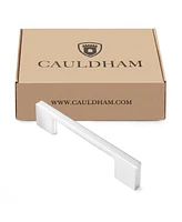 Cauldham 5 Pack Solid Kitchen Cabinet Pulls Handles (3-5/8" Hole Centers) - Modern Thin Profile Drawer/Door Hardware - Style M255 - Polished Chrome
