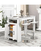 Bar Table Faux Marble Pub Table with 7 Hanging Hooks and Storage Compartment for Home Bar
