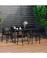 7-Piece Outdoor Metal Rectangle Patio Dining Table Set With Stackable Resin Chairs