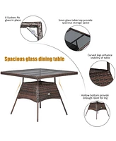 Gymax 5PCS Rattan Patio Dining Table Set Outdoor Furniture Set w/ 4 Seat Cushions