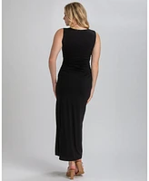 Pietro Brunelli Maternity Sleeveless Side-Ruched Blossom Maxi Split Dress