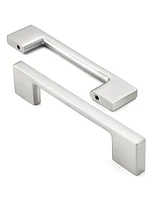 Cauldham 5 Pack Solid Kitchen Cabinet Pulls Handles (3-5/8" Hole Centers) - Modern Thin Profile Drawer/Door Hardware - Style M255 - Satin Nickel