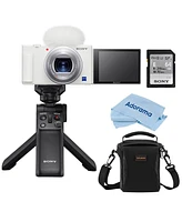 Sony Zv-1 Compact 4K Hd Camera, White, Bundle with Shooting Grip/Tripod, 64GB Memory Card and Shoulder Bag