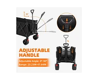 260L Collapsible Foldable Wagon with 440lbs Weight Capacity, Folding Utility Garden Cart with Table Top, Cup Pockets, and Brakes, Utility Grocery Wago