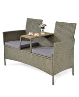2-Person Patio Rattan Conversation Furniture Set Loveseat Coffee Table