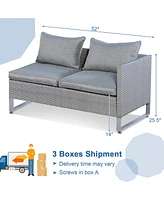 2PCS Patio Conversation Set Sectional Sofa Furniture Cushioned Seat Garden