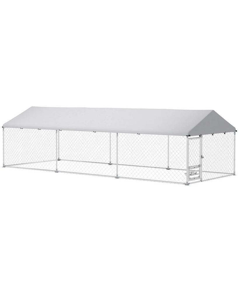 PawHut Extra Large Outdoor Dog Kennel with Adjustable & Rotatable Bowl Rack