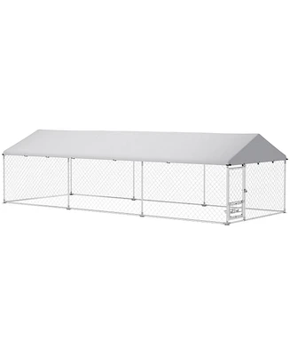 PawHut Extra Large Outdoor Dog Kennel with Adjustable & Rotatable Bowl Rack