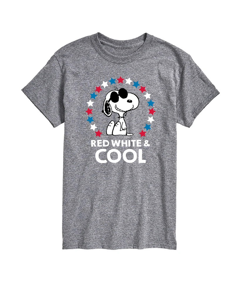 Airwaves Men's Peanuts Snoopy Flag Fireworks Short Sleeve T-Shirt