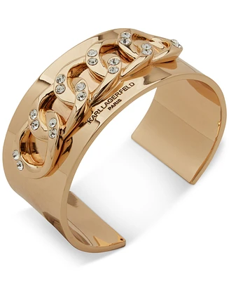 Karl Lagerfeld Paris Gold-Tone Pave Curb Chain Logo Cuff Bracelet