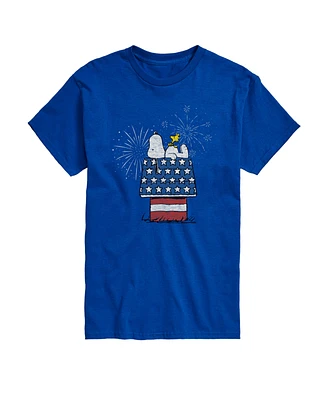 Airwaves Men's Peanuts Snoopy Flag House Fireworks Short Sleeve T-Shirt