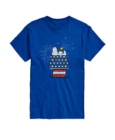 Airwaves Men's Peanuts Snoopy Flag House Fireworks Short Sleeve T-Shirt