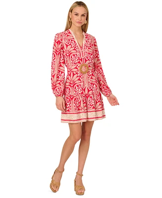 Adrianna by Papell Women's Belted Split-Neck Dress