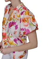 Karl Lagerfeld Paris Petite Floral-Print Flutter-Sleeve Top