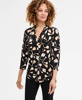 Jm Collection Women's Printed 3/4 Sleeve V-Neck Knit Top
