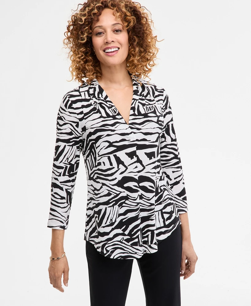 Jm Collection Women's Printed V-Neck 3/4-Sleeve Top, Exclusively at Macy's