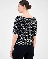 Jm Collection Petite Geo-Print Blouson Top, Exclusively at Macy's