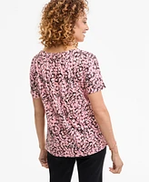 Jm Collection Women's Printed Pleat Neck Short-Sleeve Top, Exclusively at Macy's