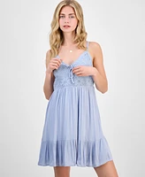 Madden Girl Juniors' Crochet-Trim Sleeveless Mini Dress