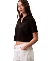 Calvin Klein Jeans Women's Ribbed Monogram-Logo Polo Top
