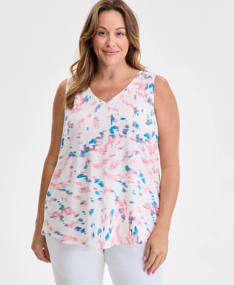 Style & Co Plus V-Neck Printed Perfect Tank Top