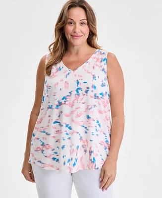 Style & Co Plus V-Neck Printed Perfect Tank Top