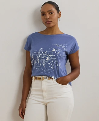 Lauren Ralph Plus Cotton-Blend Jersey Graphic Tee