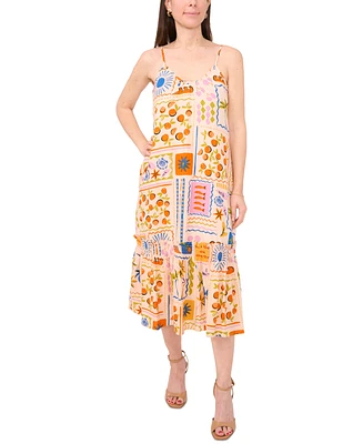 Sam & Jess Petite Printed Smocked-Hem Midi Dress