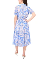 Sam & Jess Petite Printed Lawn Smocked-Waist Maxi Dress