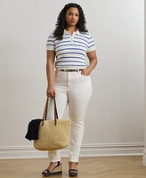 Lauren Ralph Plus Striped Cable-Knit Cotton Polo Sweater