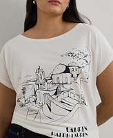 Lauren Ralph Plus Cotton-Blend Jersey Graphic Tee