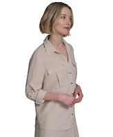 Halston Women's Collared Roll-Tab Button-Up Shirt