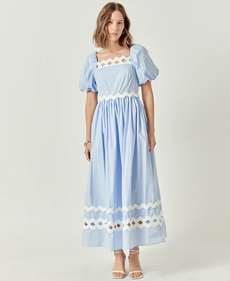 English Factory Women's Scallop-Trim Cotton Midi Dress