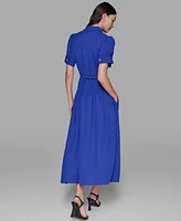 Karl Lagerfeld Paris Women's Belted Puff-Sleeve Midi Shirtdress