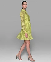 Karl Lagerfeld Paris Women's Organza Burnout Fit & Flare Shirtdress